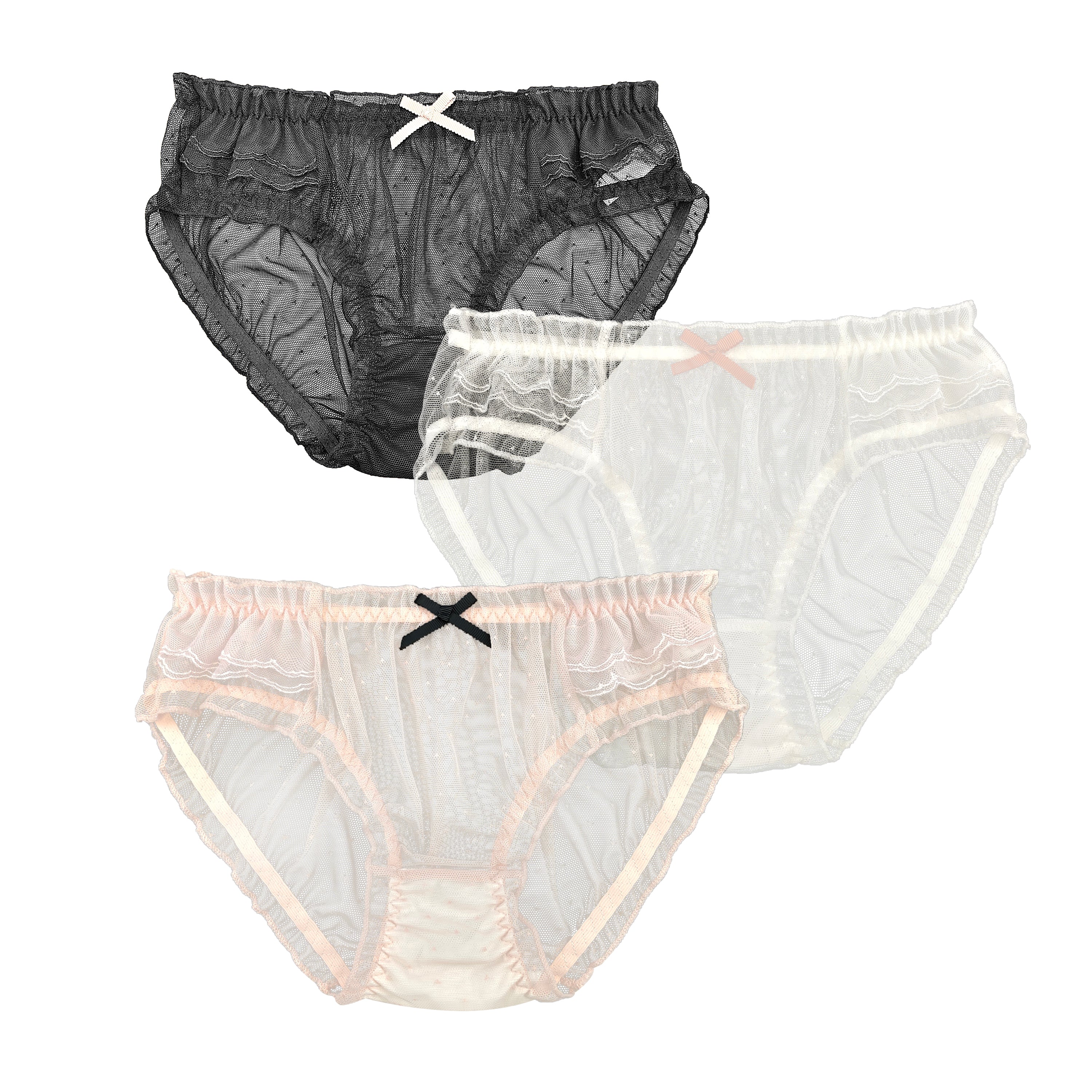 Women Comfortable Summer Briefs Lovely Bow Lace Underwear for Ladies Soft 3 Packs